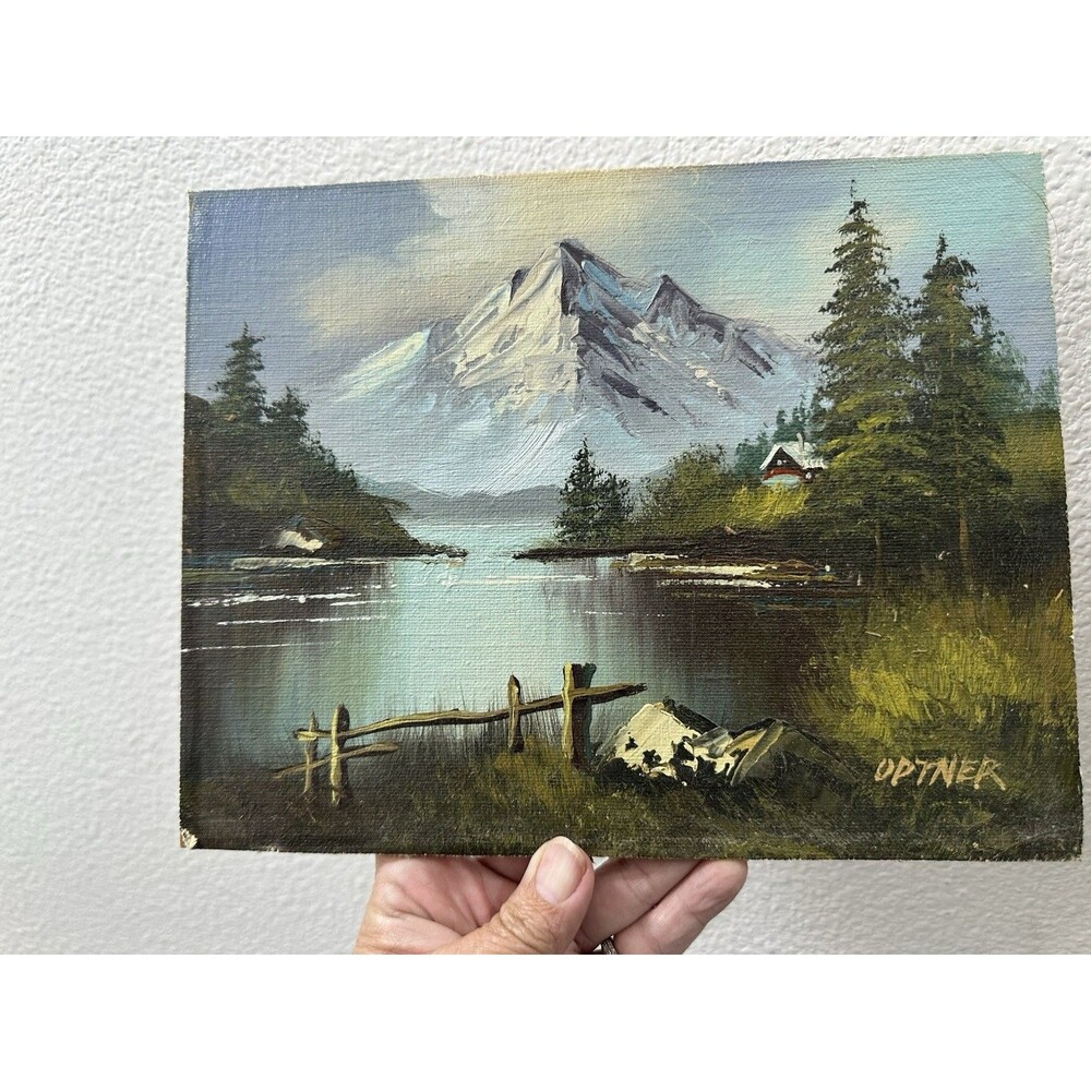 Original Oil Painting Small Impressionist Lake Trees Landscape Signed